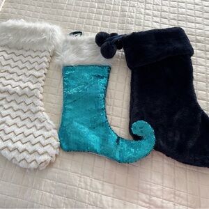 Source Unknown Holiday Stockings - Teal Sequin, White Faux Fur, Black Plush